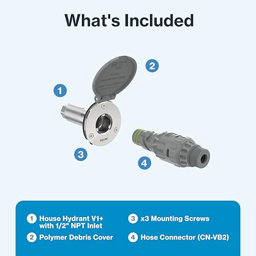 Image of Aquor House Hydrant V1+ Frost Free Outdoor Faucet, Anti Siphon Valve with Quick Connect, Frost Proof Flush Wall Hose Bib, 2 inch Stem, 3-5 /8 inch Install Depth, Slate Gray