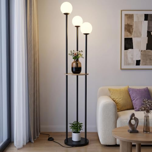 Image of Fiqevs 3 Globe Floor Lamp with Shelves - Living Room Modern Standing Lamp