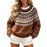 Ladies Christmas Jumpers, Crew Neck Knit Pullover Winter Nordic Sweater