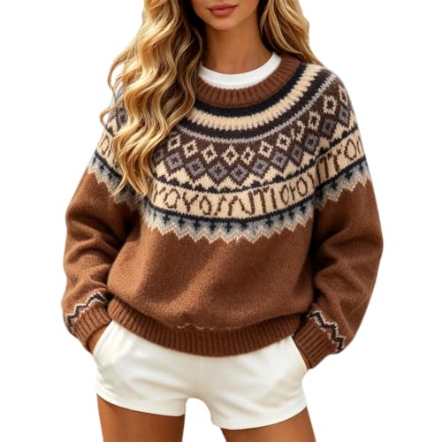 Ladies Christmas Jumpers, Crew Neck Knit Pullover Winter Nordic Sweater