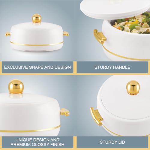Image of Modware Atlantis Casserole 1500ml Elegant Design Premium Hot Pot, Retains Temperature for Hours, Insulated Inner Steel Casserole for Roti, Hot Box for Home, Chapati Box, Serving Bowl with Lid (White)