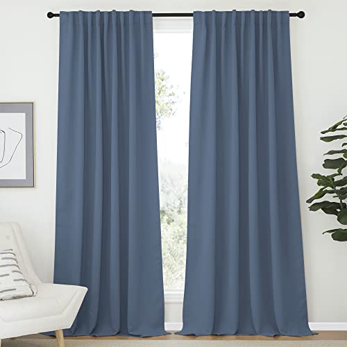 NICETOWN Blackout Curtains and Draperies for Bedroom, Thermal Insulated Rod Pocket & Back Tab Window Drapes for Living Room (Stone Blue, 70" Wide x 95" Long, 1 Pair) Stone Blue 70"W x 95"L (