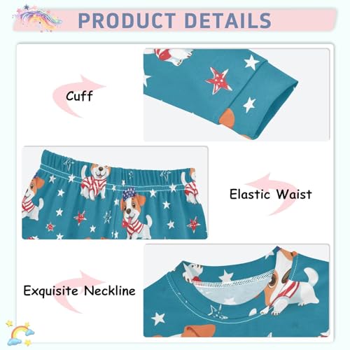 Fustylead Patriotic Jack Russell Terrier and Stars Cotton Pajamas Set 2 Piece Long Sleeve Pjs Sleepwear4