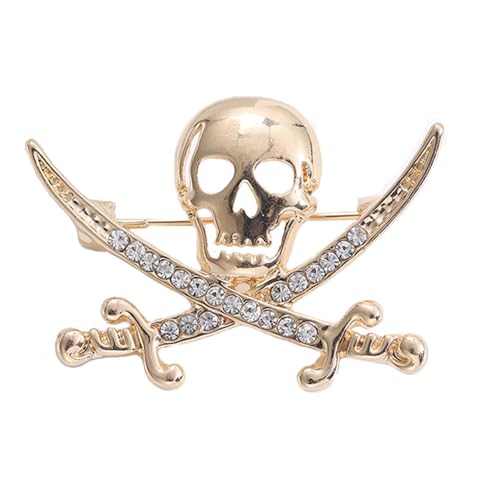 Image of Punk Skull Head Cross Sword Brooch Pin Cool Skeleton Lapel Pin for Dress Suit Decor Halloween Party Clothing Accessories for Women Men