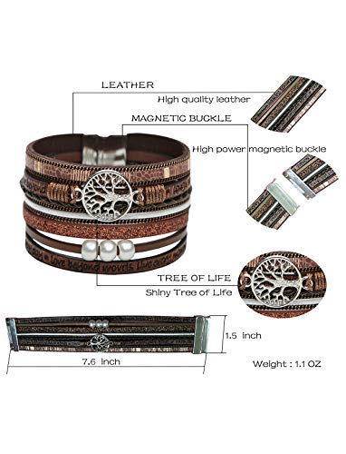 Generic Women Leather Bangle Bracelet Boho Wide Buckle Cuff Bangle Pearl Wrap Bracelets Magnetic Buckle Jewelry For Women,Christmas Birthday Valentine Jewelry Gifts For Teen Girls,Brown,Leather Bracelet For Woman #TOP2