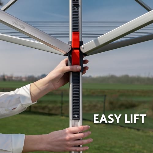 Vileda Sun-Lift Compact Wäschespinne, 40 m Leinenlänge,höhenverstellbar 1,55-1,72 m, Easy-Lift-System, inkl. 8 Kleiderbügelhalter, Bodenhülse, UV-beständige Schutzhülle, Farbe Grau, Eco-Verpackung