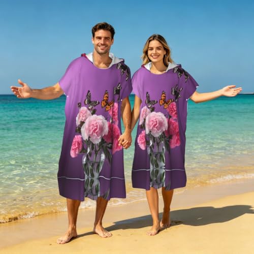 Peignoir à capuche imprimé floral violet fluide et absorbant - 8