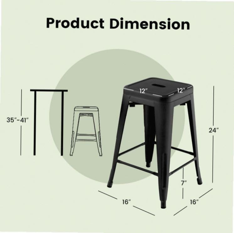 Image of Black 24 Inch Tolix Style Stackable Bar Stool Set 4-Piece Powder-Coated Metal Chairs 330lb Non-Slip X-Frame