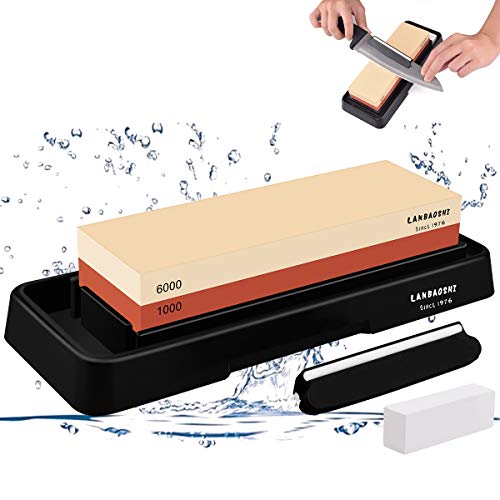 Sharpening Stone, 2 Side Grit Whetstone 1000/6000, Chef Knife Sharpener Stone Holder Set