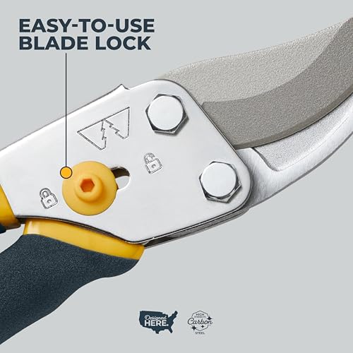 Image of Woodland Tools Co. Bypass Pruning Shears for Gardening - 5 /8 inch Cut Capacity, High Carbon Steel Blade with Non-Stick Coating, Soft Grip, Steel Handle, Hand Pruner for Plants, Flowers, and Shrubs