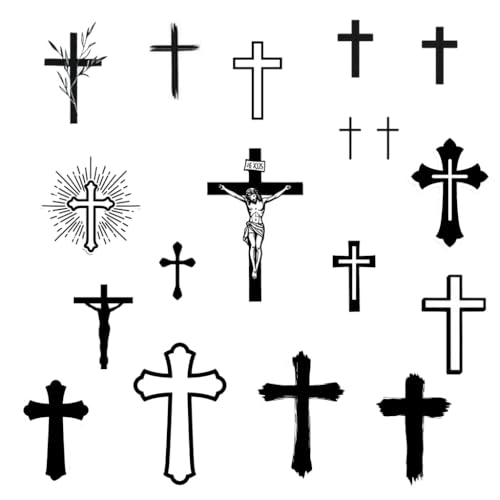Set of 18 Crosses Tempporary Tattoos. Christian Crosses Religious Symbols