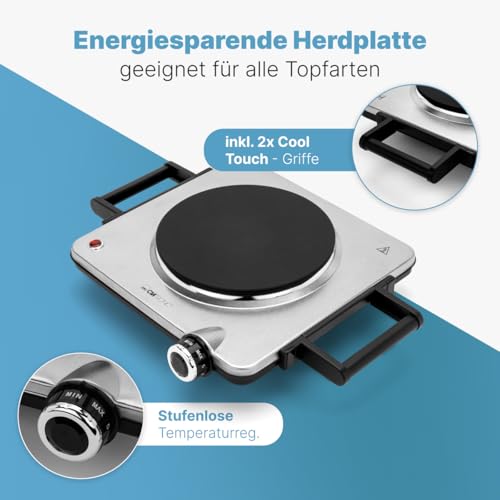 Clatronic® Kochplatte elektrisch mit 1500W | Herdplatte 1 Kochfeld für Küche, Büro oder Camping | elektrische Kochplatte mit stufenloser Temperatureinstellung | Einzelkochplatte Edelstahl | EKP 3788 – Bild 6