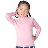 [HEAZEL] ヘーゼル 全21色柄 キッズ ラッシュガード ロング Tシャツ スタンドカラー トップス 80～150サイズ 子供 長袖 UVカット UPF50 + (フェザーピンク, 90)