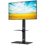 BONTEC Floor TV Stand for 30-70 inch TVs, Swivel Height Adjustable, 40 kg Load, Max VESA 600x400, Freestanding No Drilling, Tempered Glass Shelves, Cable Management, Quick Install Easy Assembly