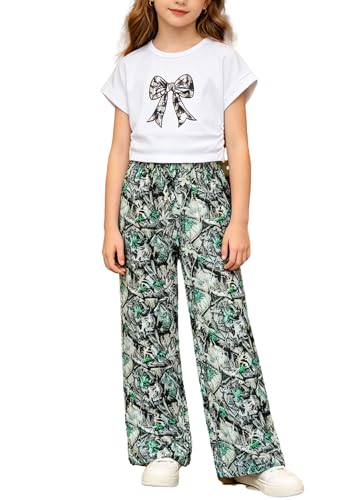 Image of Girls 2 Piece Outfits Star Print Ruffle Sleeve Tops and Wide Leg Pants Set Summer Clothes