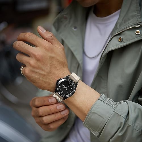 WOCCI 18mm Braided Nylon Watch Band for Men and Women, Quick Release, Black Stainless Steel Buckle (Starlight)