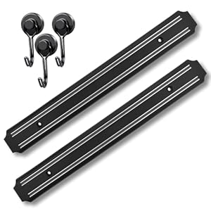 Magnetic Knife Strip for Wall – Extra-Strong Magnet Knife Holder Strip (15 Inch X Set Of 2) & 3 Powerfull Magnetic Hooks – Securely Holds Kitchen Knives – Space-Saving Magnetic Knife Holder For Wall