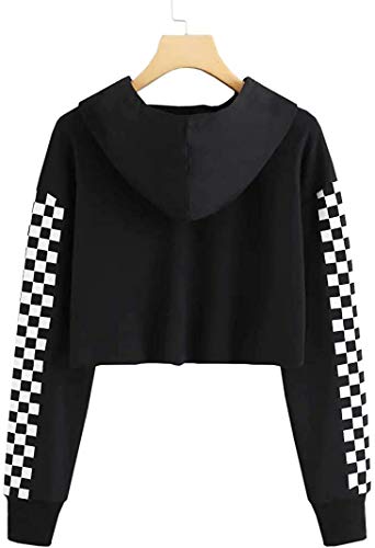 Meikulo Crop Tops Hoodies For Teen Girls Clothes Kids Cute Long Sleeve Athletic Shirts Checkered Sweatshirts And Sweatpants 2 Piece Outfits Sweatsuit Clothing Sets Activewear Black, 13-14 Years #TOP2