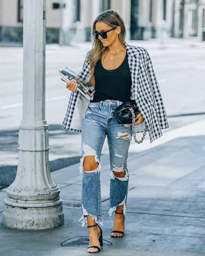 LAFOURAM Ripped Jeans Womens High Waisted Distressed Bootcut Frayed Raw Washed Demin Pants2