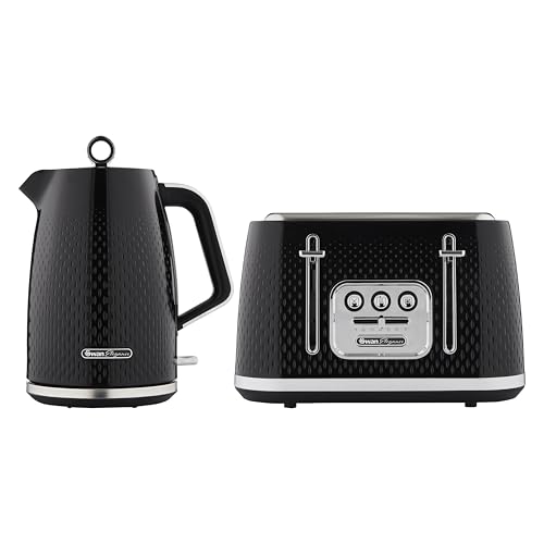 Swan Elegance Kitchen Set, 1.7L Kettle & 4 Slice Toaster, Black, SK14016BLK & ST19025BLK