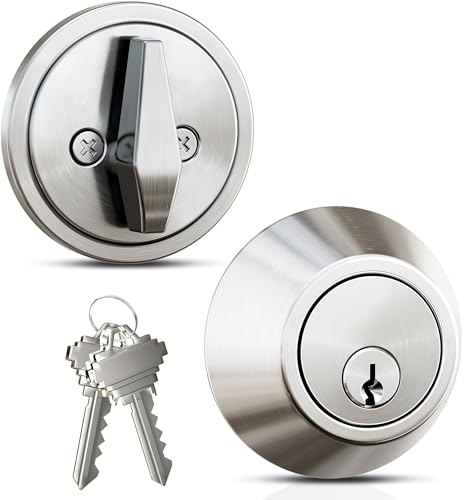Veise Single Cylinder Deadbolt Lock Easy Installation Keyed One Side with Thumb Turn Inside Security Door Lock for Front Entry & Garage Door Heavy Duty Brushed Nickel