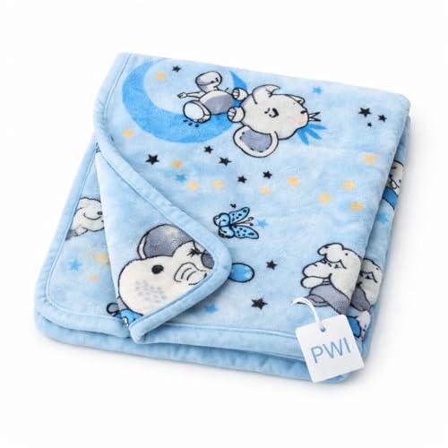 Image of PWI Baby Sheet for Summer | Lightweight Soft Blanket for Babies (0-2 Years) | Breathable & Skin-Friendly | 30 x 40 Inches | Blue Cartoon Print