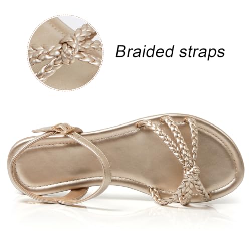 Image of iCKER Womens Braided Flat Sandals T‑Strap thong Elastic Stretch Ankle Strap