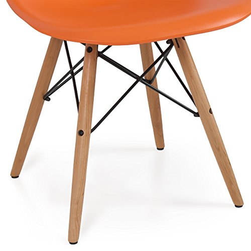 Set Of 2 Retro Style Wood Base Mid Century Modern Shell Dining Wooden Chair Dowel Legs Orange #566 #TOP5