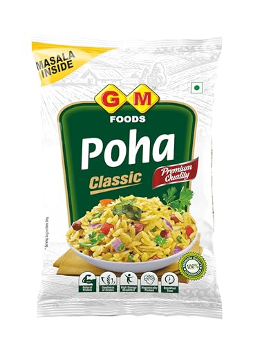 GM Foods Classic Poha, 500g (Masala Inside) Pack 5 | Source of Fibre & Protein | White Thick Poha Healthy Food | Flattened with Rice/Atukulu | No MSG, Artificial Colors & No Preservatives Deal