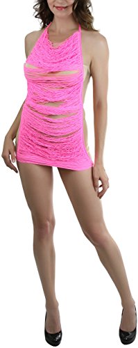 Image of ToBeInStyle Women's Stretch See Through Fishnet Novelty Mini Rave Party Dress