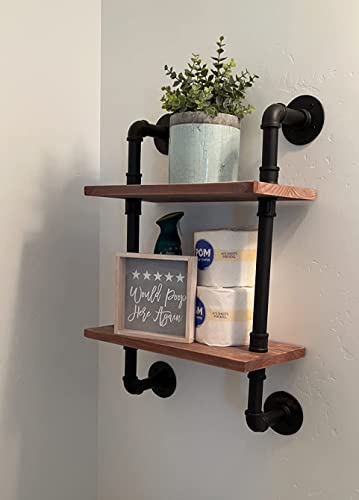 Rogmars Industrial Pipe Floating Bathroom Shelves Rustic Wood Ladder Bookshelf Wall Mounted Rustic Wood Shelf For Living Room Decor And Storage 15 Inch (2 Tier) #TOP2