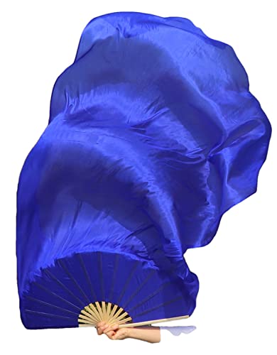 Velo de abanico de seda para danza del vientre azul largo 150cm
