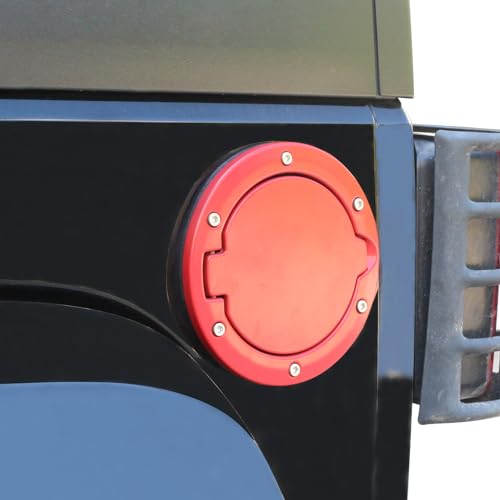 PKEDUO Red Gas Cap Cover Fuel Filler Door Cover Compatible with 2007-2017 Wrangler JK JKU 2/4-DOOR(NOT FOR 2018+ JL MODELS)