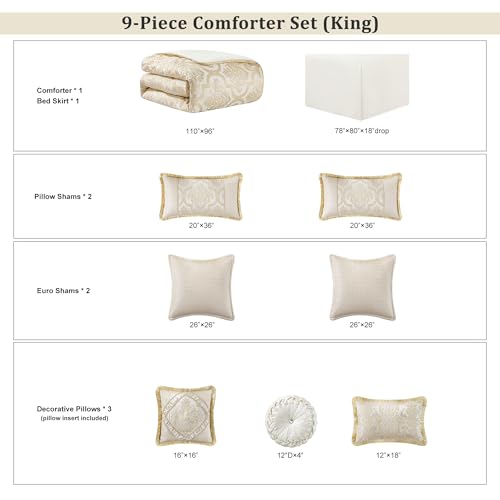 Loom and Mill 9-Piece Luxury Jacquard Comforter Set, Beige Gold, King by Loom and Mill - Used condition - Image 3