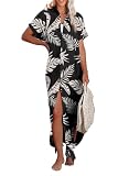 Herseas Womens Casual Bathing Suit Coverups Button Down Short Sleeve Side Split Button Dress Down Long Kimonos Cardigans Cover Ups Resort Outfits Black XX-Large 18 20