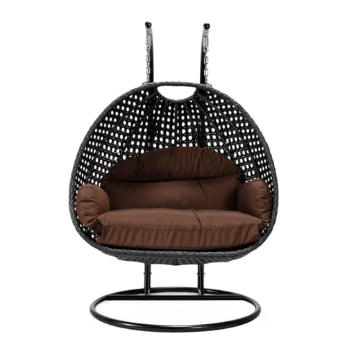 Image of Double Seater Hammock Swing Chair with Stand & Cushion | Heavy Duty Powder Coated Steel Frame | Outdoor Indoor Hanging Swing for Patio Balcony Garden Terrace Living Room (Black-Brown)