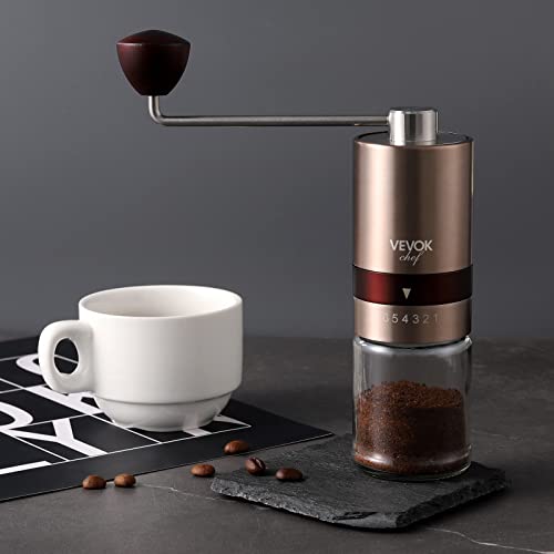 Manual Coffee Grinder Vevok Chef Stainless Steel Burr Mill Coffee Grinder With Portable Bag External Adjustable Setting Compact Gold Hand Coffee Grinder Ultra Fine For Espresso Capacity 20G,Camping, Travel #TOP4