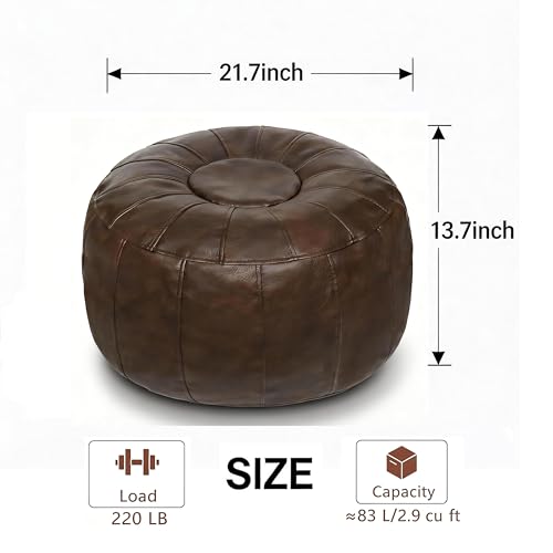 Thgonwid Unstuffed Moroccan Storage Pouf Foot Stool Ottoman Seat Handmade Faux Leather Bean Bag Floor Chair Foot Rest for Living Room, Bedroom or Balcony (Deep Coffee) by Thgonwid - Image 3