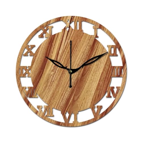 Image of SKYVILLA 12 Inch Wooden MDF Analog Wall Clock with Romans | Silent Quartz Movement | Lightweight Without Glass Design (Beige)