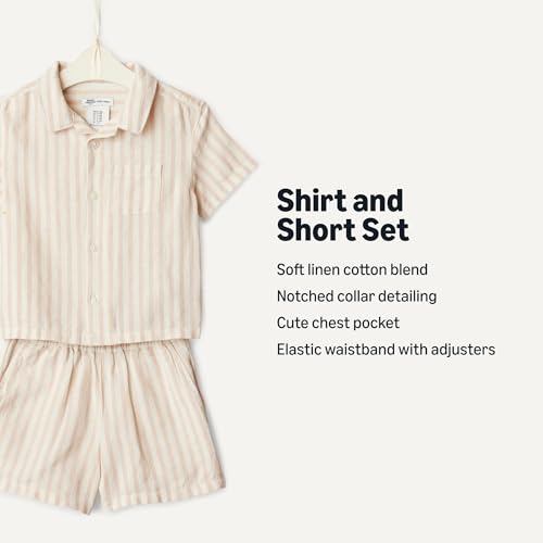 Image of Amazon Essentials x Sofia Grainge Toddlers and Baby Boys' Cotton Linen Short Sleeve Shirt & Shorts Play Set