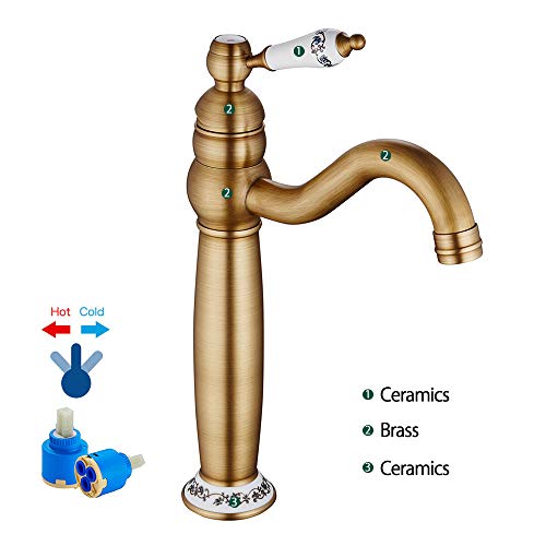 Grifo-de-Lavabo-de-Alto-de-Bronce-para-Bano-de-LatonGrifo-de-Bano-Monomando-Vintage-Ceramica-Floral-una-Sola-Manija-del-Grifo-del-Mezclador-Agua-Fria-y-Caliente-Disponible-Antiguo