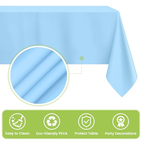 Image of Mulbozy 2 Pcs Baby Blue Plastic Tablecloth Disposable, 54 x108 Inch