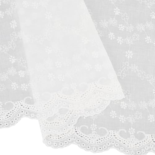 CABODYALS 53.15 Inch White Floral Embroidered Fabric by The Yard