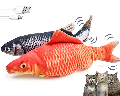 LECHONG Catnip Moving Fish Cat Toys for Indoor Cats, 2pack Interactive Cat Kicker Toy Rechargeable Wagging Fish Toys for Cats Kitten Fun Cat Toys for Biting Chewing and Kicking