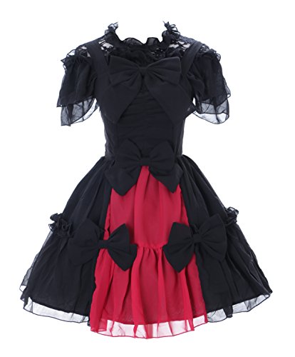 Kawaii-Story JL-656 Vestido de gasa negro y rojo, Vampiro oscuro, gótico, Lolita Negro M