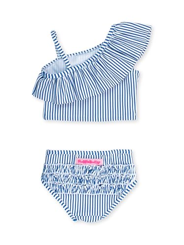 Image of RuffleButts Girls UPF50+ Sun Protection One Shoulder Ruffle Tankini Two Piece Swimsuit