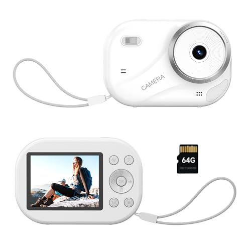 Digital Camera- 2K Autofocus Compact Camera with 2.4 Screen, Portable Mini Small Photo Camera with 64GB TF Card for Photography, 16X Zoom Vlogging Selfie Camera for Kids & Beginners& Teens (White)