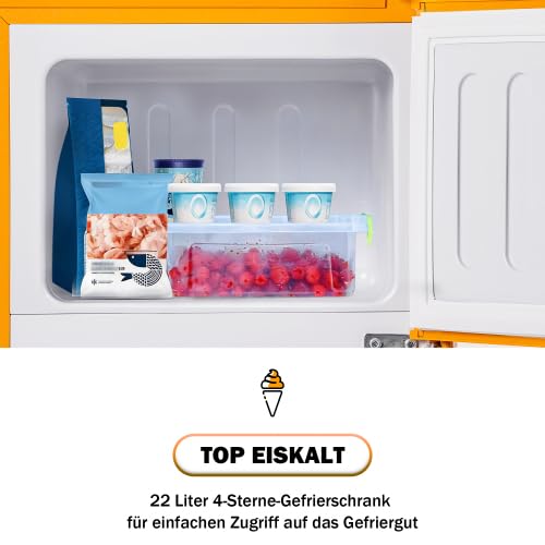 Mini frigo rétro 60 L avec congélateur 22 L, réfrigérateur combiné double porte, frigo de chambre pour bureau et cuisine, 88,8 x 45,5 x 42,5 cm, jaune