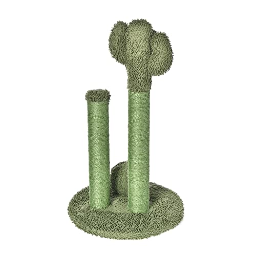 Image of Amazon Basics Sisal Cat Scratching Post, Indoor Cactus Triple Posts for Cats & Kittens with Dangling Ball, Small, 22.4 inchH, Green