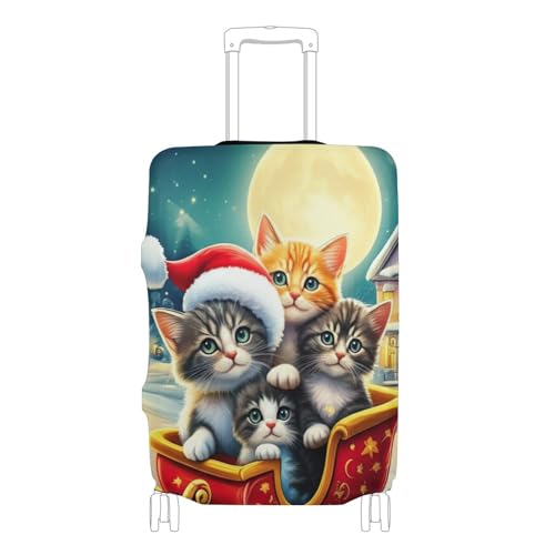 Joisal Cute Kittens Red Sleigh Luggage Protector Custom Suitcase Covers Anti-scratch Print Travel Vacation Essentials, S, Fits 18-20 Inch Case